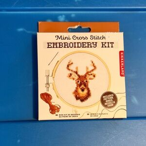 Kikkerland Deer Cross Stitch Kit with Brown and White Threads